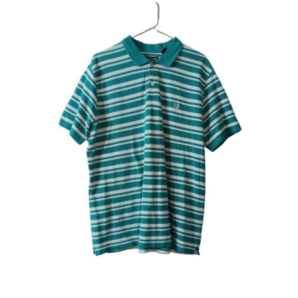 Men's Chaps Teal‎ Green White Stripe Polo Shirt Size Large